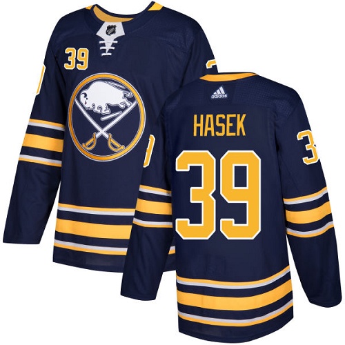 Men Adidas Buffalo Sabres #39 Dominik Hasek Navy Blue Home Authentic Stitched NHL Jersey